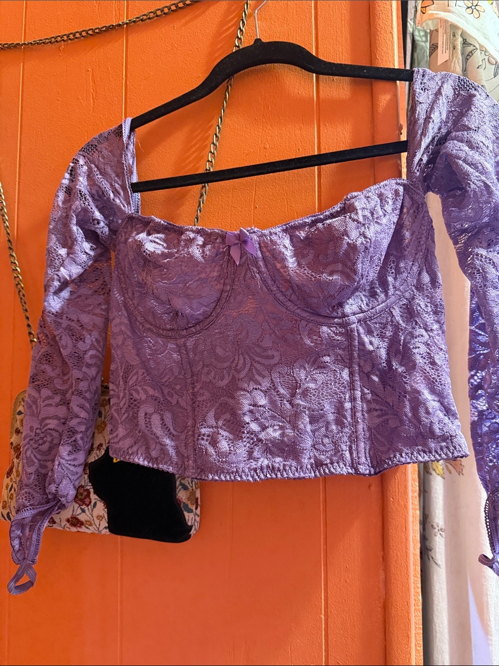 Sugar Thrillz Lavender Lace Corset Crop Top - Picture 2 of 4